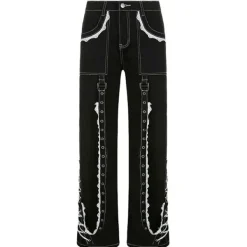 Jeans*Boogzel Clothing Grunge Lace Up Baggy Jeans Black