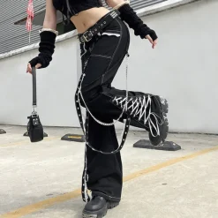 Jeans*Boogzel Clothing Grunge Lace Up Baggy Jeans Black