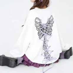 Sweatshirts*Boogzel Clothing Grunge Lace-Up Butterfly Skeleton Sweatshirt