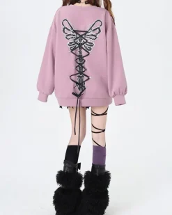Sweatshirts*Boogzel Clothing Grunge Lace-Up Butterfly Skeleton Sweatshirt