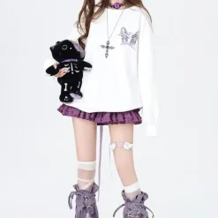 Sweatshirts*Boogzel Clothing Grunge Lace-Up Butterfly Skeleton Sweatshirt