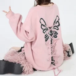 Sweatshirts*Boogzel Clothing Grunge Lace-Up Butterfly Skeleton Sweatshirt