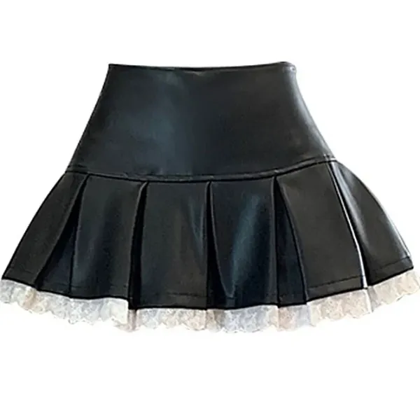 Skirts*Boogzel Clothing Grunge Leather Lace Mini Skirt Black