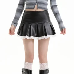 Skirts*Boogzel Clothing Grunge Leather Lace Mini Skirt Black