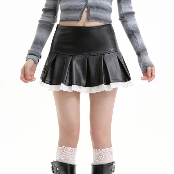 Skirts*Boogzel Clothing Grunge Leather Lace Mini Skirt Black