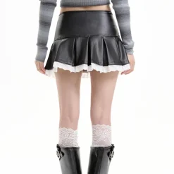 Skirts*Boogzel Clothing Grunge Leather Lace Mini Skirt Black