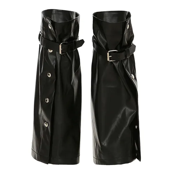 Other*Boogzel Clothing Grunge Leather Leg Warmers Black