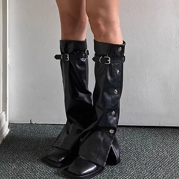 Other*Boogzel Clothing Grunge Leather Leg Warmers Black