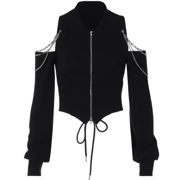 Long Sleeve Tops*Boogzel Clothing Grunge Long Sleeve Chain Top Black