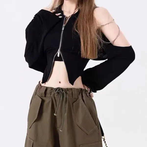 Long Sleeve Tops*Boogzel Clothing Grunge Long Sleeve Chain Top Black