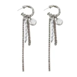 Earrings*Boogzel Clothing Grunge Pearl Chain Tassel Earrings Silver
