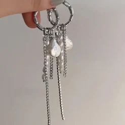 Earrings*Boogzel Clothing Grunge Pearl Chain Tassel Earrings Silver