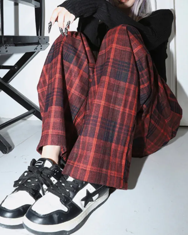 Pants & Trousers*Boogzel Clothing Grunge Plaid Pants in Red
