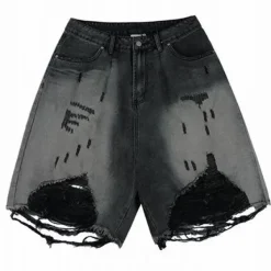 Mens|Shorts*Boogzel Clothing Grunge Ripped Denim Shorts Black