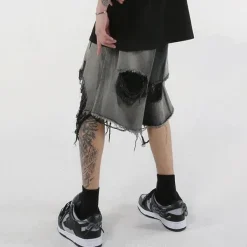 Mens|Shorts*Boogzel Clothing Grunge Ripped Denim Shorts Black