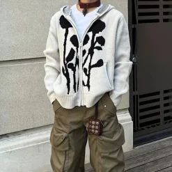 Hoodies*Boogzel Clothing Grunge Rose Knit Hoodie Grey