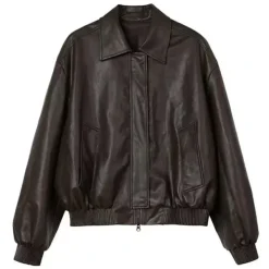 Coats & Jackets*Boogzel Clothing Grunge Sleaze Leather Bomber Jacket Brown