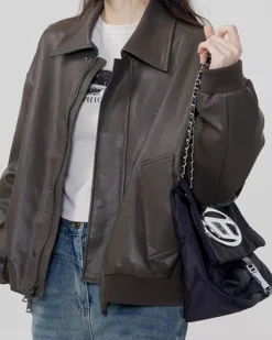 Coats & Jackets*Boogzel Clothing Grunge Sleaze Leather Bomber Jacket Brown
