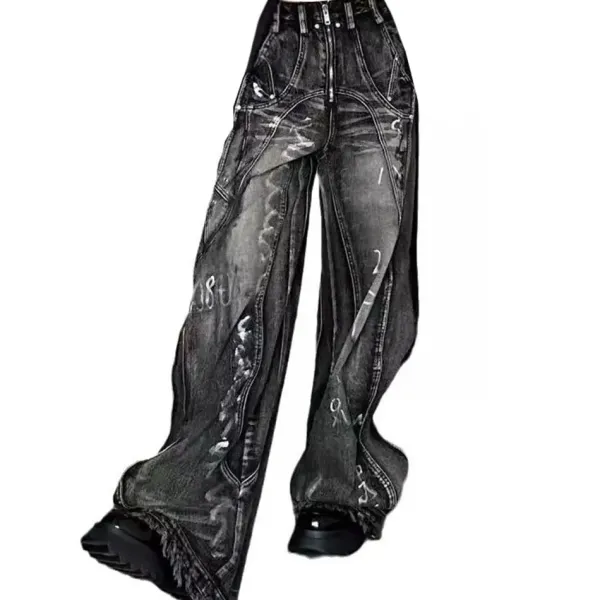 Jeans*Boogzel Clothing Grunge Wide-Leg Cargo Jeans Black