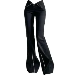 Pants & Trousers*Boogzel Clothing Grunge Zip Up Flared Pants Black