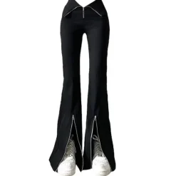 Pants & Trousers*Boogzel Clothing Grunge Zip Up Flared Pants Black