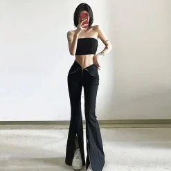 Pants & Trousers*Boogzel Clothing Grunge Zip Up Flared Pants Black