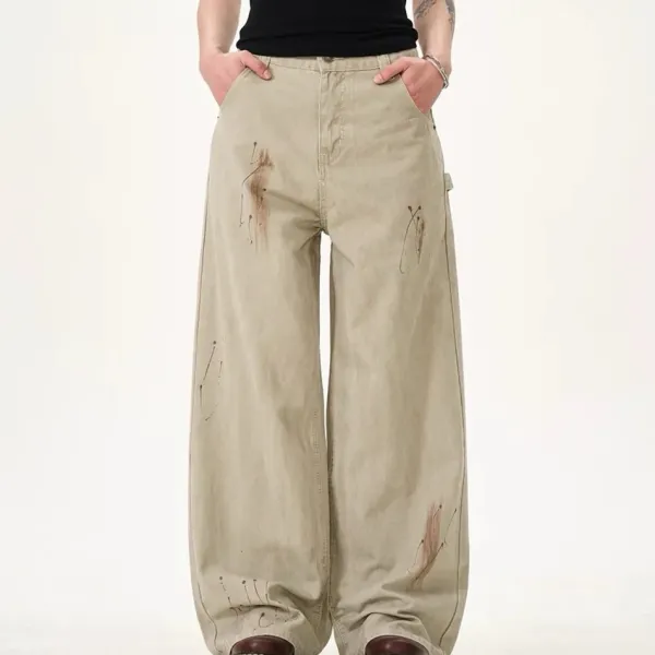 Jeans*Boogzel Clothing Handprint Wide-Leg Jeans Beige