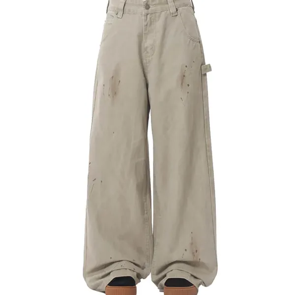 Jeans*Boogzel Clothing Handprint Wide-Leg Jeans Beige