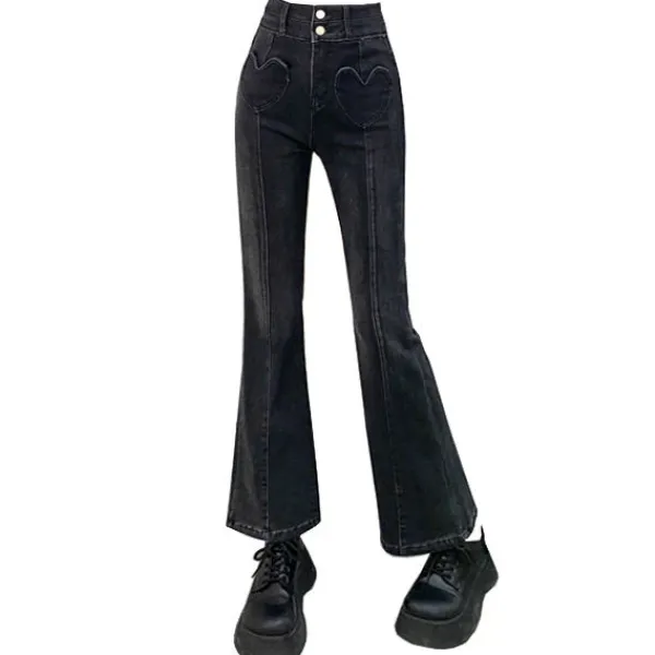 Jeans*Boogzel Clothing Heart Crush Flare Cropped Jeans Black