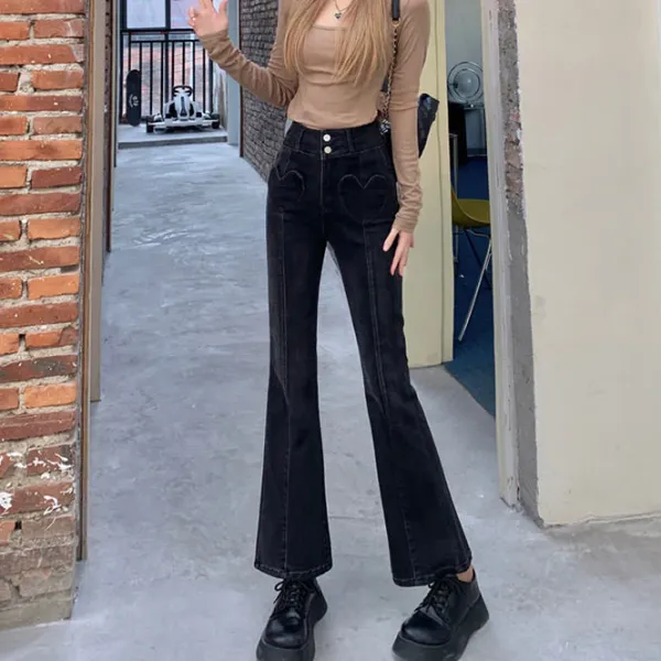 Jeans*Boogzel Clothing Heart Crush Flare Cropped Jeans Black