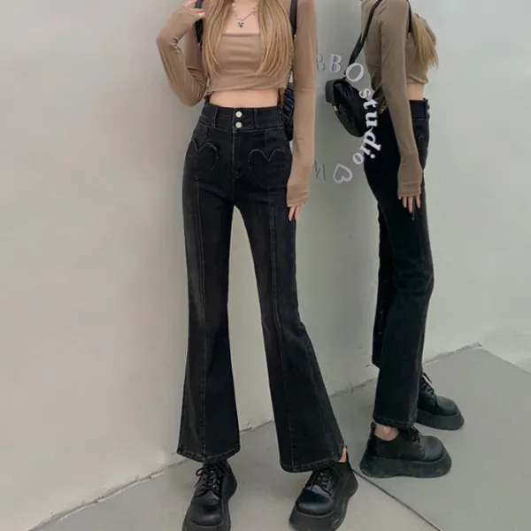 Jeans*Boogzel Clothing Heart Crush Flare Cropped Jeans Black