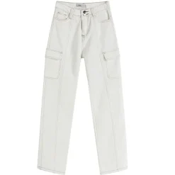 Jeans*Boogzel Clothing Heart Embroidery Cargo Jeans White