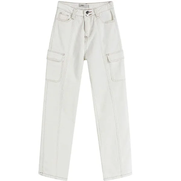 Jeans*Boogzel Clothing Heart Embroidery Cargo Jeans White