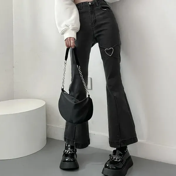 Jeans*Boogzel Clothing Heart Flare Jeans Black