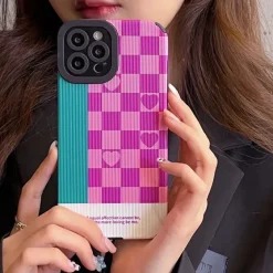 Iphone Cases*Boogzel Clothing Heart Grid iPhone Case Pink/blue