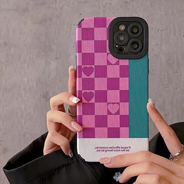 Iphone Cases*Boogzel Clothing Heart Grid iPhone Case Pink/blue