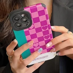 Iphone Cases*Boogzel Clothing Heart Grid iPhone Case Pink/blue