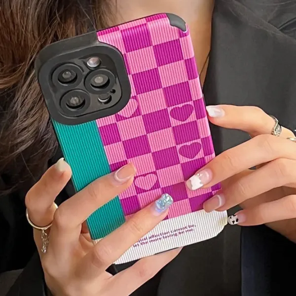 Iphone Cases*Boogzel Clothing Heart Grid iPhone Case Pink/blue