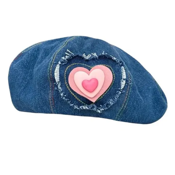 Hats*Boogzel Clothing Heart Patch Denim Beret Hat