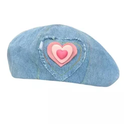 Hats*Boogzel Clothing Heart Patch Denim Beret Hat