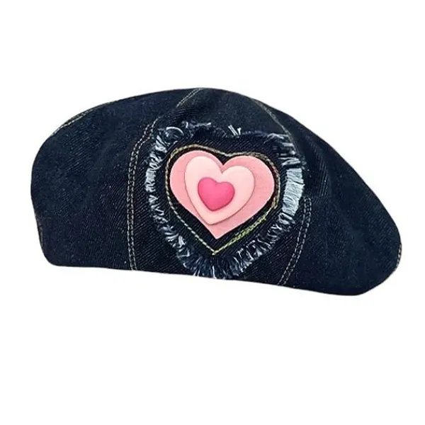 Hats*Boogzel Clothing Heart Patch Denim Beret Hat