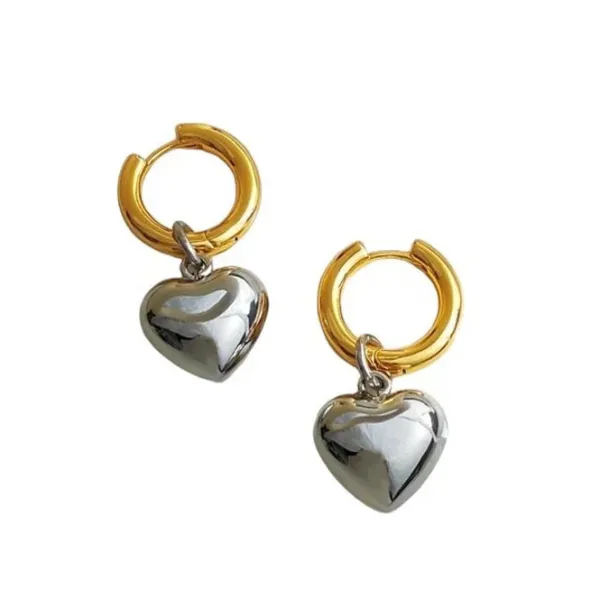 Earrings|Necklaces & Chokers*Boogzel Clothing Heart Pendant Hoop Earrings Gold/silver