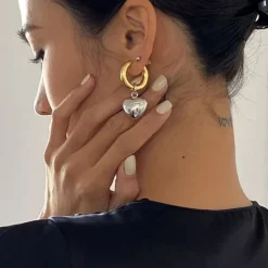 Earrings|Necklaces & Chokers*Boogzel Clothing Heart Pendant Hoop Earrings Gold/silver