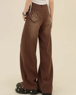 Jeans*Boogzel Clothing Heart Pocket Jeans Brown