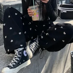 Pants & Trousers*Boogzel Clothing Heart Print Balloon Pants Black/white