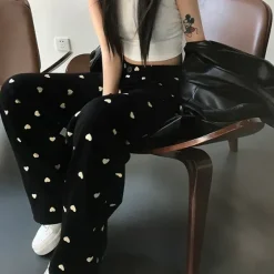 Pants & Trousers*Boogzel Clothing Heart Print Balloon Pants Black/white
