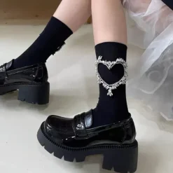 Socks*Boogzel Clothing Heart Rhinestone Socks Black