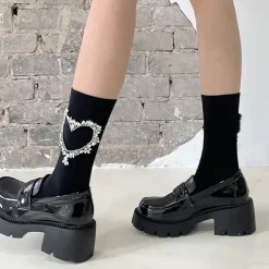 Socks*Boogzel Clothing Heart Rhinestone Socks Black