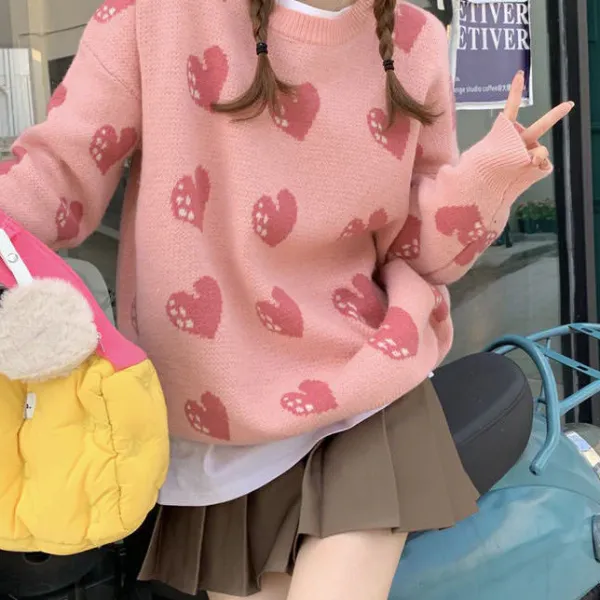 Sweaters*Boogzel Clothing Heart Stealer Knit Sweater Pink