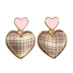 Earrings*Boogzel Clothing Heart Tweed Earrings Pink/gold